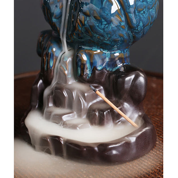 Buddha Stones Cute Owl Ceramic Backflow Smoke Fountain Meditation Healing Incense Burner Decoration Incense Burner BS 5