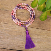 Buddha Stones 108 Mala Beads Amethyst Rose Quartz Spiritual Healing Tassel Bracelet Mala Bracelet BS 8