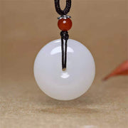 Buddha Stones Round Hetian White Jade Peace Buckle Blessing Necklace Pendant Necklaces & Pendants BS 2