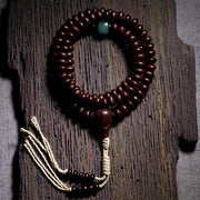Buddha Stones Natural Tibet 108 Mala Beads Purple Bodhi Seed Three-eyed Dzi Bead Copper Dorje Harmony Bracelet