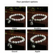 Buddha Stones Natural Jade Pi Xiu Buddha Gourd Apple Success Bracelet Bracelet BS 9