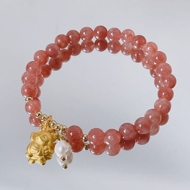 Buddha Stones Year of the Dragon Strawberry Quartz Dragon Pearl Charm Protection Bracelet Bracelet BS 3