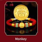 Buddha Stones 999 Gold Chinese Zodiac Om Mani Padme Hum King Kong Knot Protection Handcrafted Bracelet Bracelet BS 27
