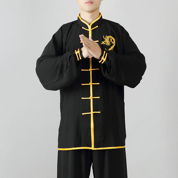 Buddha Stones Dragon Embroidered Qi Gong Zen Spiritual Practice Meditation Prayer Uniform Unisex Clothing Set Clothes BS 7