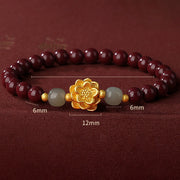 Buddha Stones 999 Sterling Silver Lotus Cinnabar Hetian Jade Blessing Bracelet Bracelet BS 9