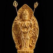 Buddha Stones Handmade Thousand-armed Avalokitesvara Kwan Yin Bodhisattva Statue Boxwood Abundance Home Decoration Decorations BS Standing Avalokitesvara 20*8.6*6.5cm