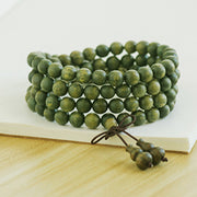 Buddha Stones 108 Mala Beads Green Sandalwood Chinese Knotting Soothing Bracelet Mala Bracelet BS 13