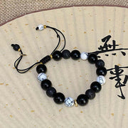 Buddha Stones Black Obsidian Lava Rock Stone Yin Yang Strength Bracelet Bracelet BS 11