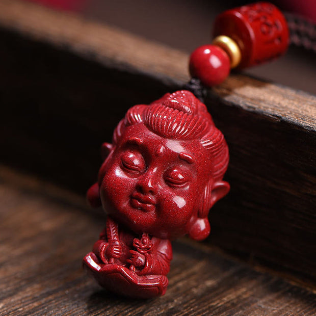 Buddha Stones Chinese Zodiac Natal Buddha Natural Cinnabar Amulet Keep Away Evil Spirits Necklace Pendant Necklaces & Pendants BS 2