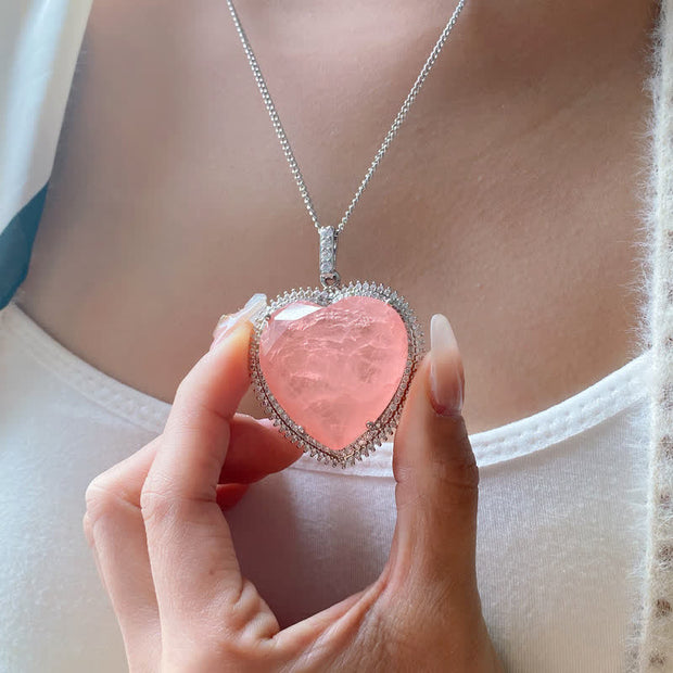 Buddha Stones Rose Quartz Crystal Love Heart Relationships Necklace Pendant Necklaces & Pendants BS 1