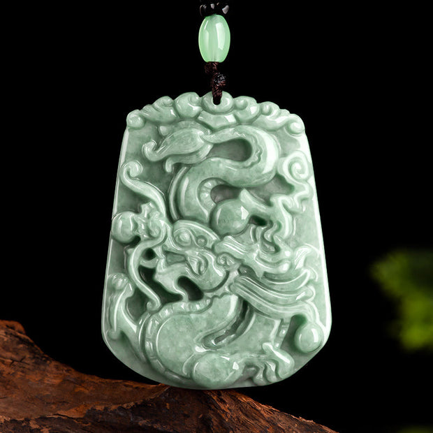 Buddha Stones Year Of The Dragon Chinese Zodiac Dragon Soaring Jade Protection Bead Chain Necklace Pendant Necklaces & Pendants BS 1