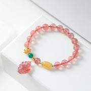 Buddha Stones Natural Strawberry Quartz Nine-Tailed Fox Healing Bracelet Bracelet BS 5