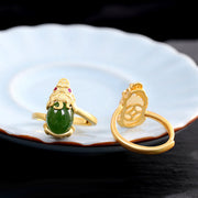 Buddha Stones 18k Gold-plated Pixiu Jade Wealth Ring Rings BS 8