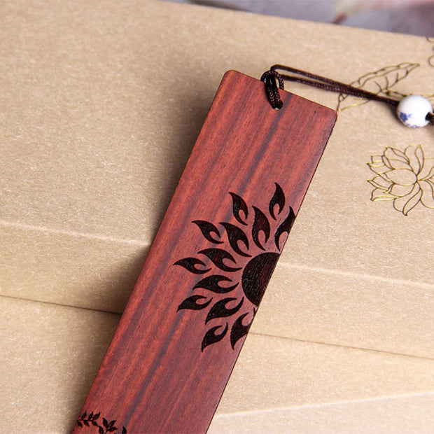 Buddha Stones Sun Tree Ebony Wood Small Leaf Red Sandalwood Bookmarks With Gift Box