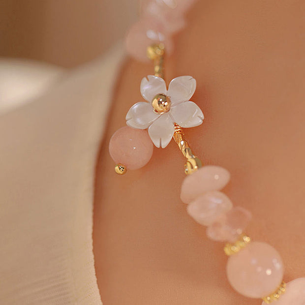 Buddha Stones 14k Gold Plated Natural Pink Crystal Flower Love Bracelet
