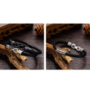 Buddha Stones Endless Knot Titanium Steel Infinity Leather Weave Balance Bracelet Bracelet BS 16