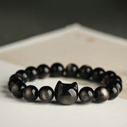 FREE Today: Absorbing Negative Energy Gold Silver Sheen Obsidian Cute Cat  Protection Bracelet FREE FREE 11