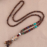 Buddha Stones Tibetan Wenge Wood Bodhi Seed Agate Elephant Protection Necklace Pendant Necklaces & Pendants BS 14