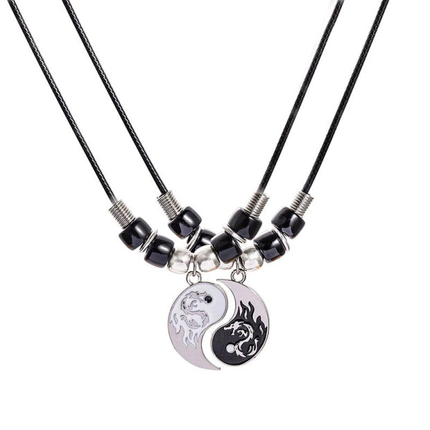 2pcs Yin Yang Dragon Pendant Couple Necklace Necklaces & Pendants BS Black&Black