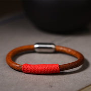 Buddha Stones Tibetan Leather Handmade Five Elements Luck Braid String Buckle Bracelet Bracelet BS Red(Fire) 19cm
