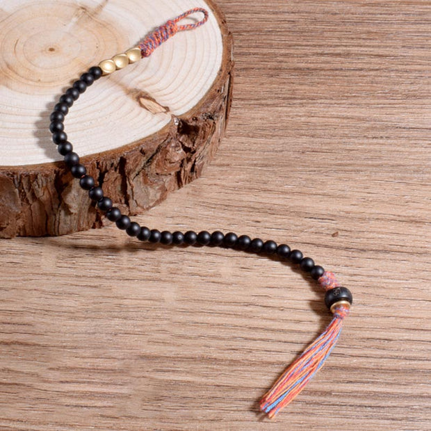 Buddha Stones Handmade Tibetan Black Onyx Tassel Bracelet Bracelet BS 3