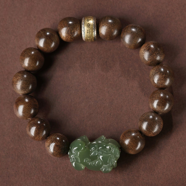 Buddha Stones 925 Sterling Silver Brunei Agarwood PiXiu Jade Peace Strength Bracelet Bracelet BS 5