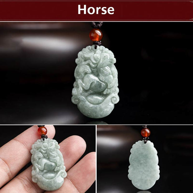 Buddha Stones Natural Jade 12 Chinese Zodiac Sucess Pendant Necklace Necklaces & Pendants BS 12