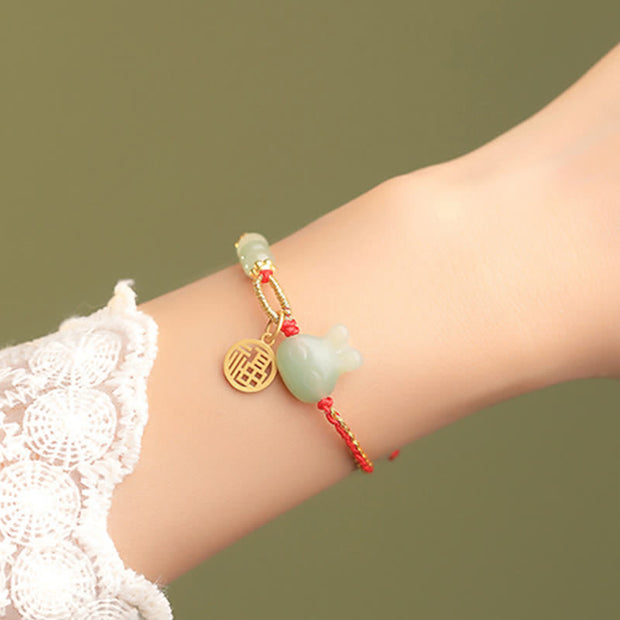 Buddha Stones 925 Sterling Silver Year of the Rabbit Hetian Jade Happiness Luck Red String Bracelet Bracelet BS 3