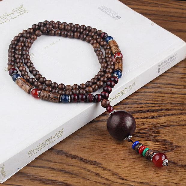 Buddha Stones Tibetan Wenge Wood Bodhi Seed Agate Balance Peace Necklace Pendant Necklaces & Pendants BS Wenge Wood&Sandalwood Ball