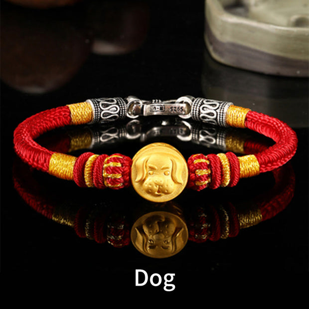 Buddha Stones 999 Gold Chinese Zodiac Auspicious Matches Om Mani Padme Hum Luck Handcrafted Bracelet Bracelet BS Dog 19cm