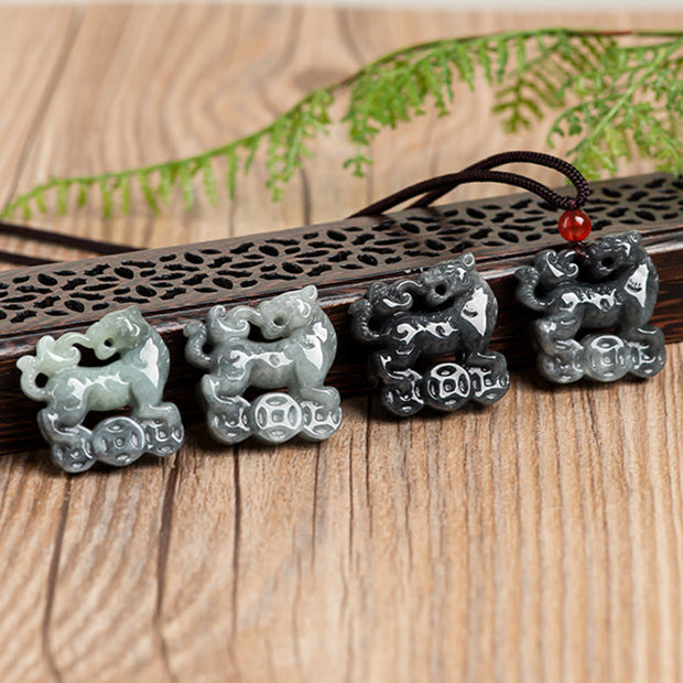 Buddha Stones Natural Jade Tiger Copper Coin Pattern Luck Necklace Pendant Necklaces & Pendants BS 7