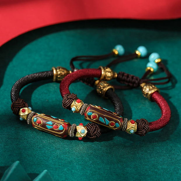 Buddha Stones Handmade Tibetan Turquoise Om Mani Padme Hum Strength Braided Bracelet Bracelet BS main