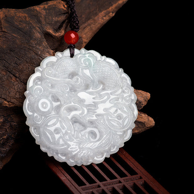 Buddha Stones White Jade Dragon Protection Necklace String Pendant Necklaces & Pendants BS 1