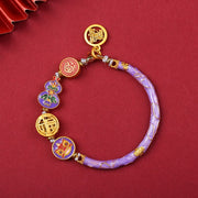 Buddha Stones Tibetan Gourd Fortune Happiness Lion Wealth Luck Bracelet Bracelet BS Purple