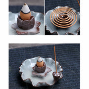 Buddha Stones Lotus Plum Blossom Square Ceramic Spiritual Backflow Incense Burner Incense Burner BS 8