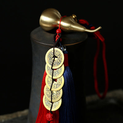 Buddha Stones Feng Shui Wu Lou Gourd Ancient Chinese Coins  Wealth Car Hanging Decoration