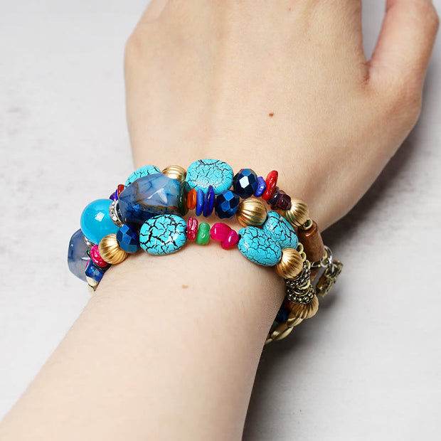 Buddha Stones Multilayer Irregular Turquoise Agate Beads Blessing Bracelet Bracelet BS 3