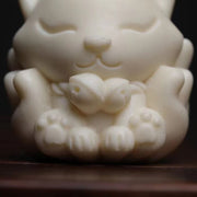 Buddha Stones Mini Nine-Tailed Fox Ivory Fruit Sandalwood Green Sandalwood Blessing Decoration