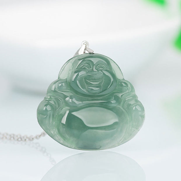 Buddha Stones 925 Sterling Silver Laughing Buddha Jade Protection Calm Necklace Chain Pendant Necklaces & Pendants BS 2
