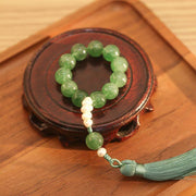 Buddha Stones Green Strawberry Quartz Pearl Soothing Wrist Mala