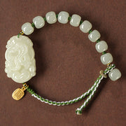 Buddha Stones 925 Sterling Silver Chinese Zodiac Hetian Jade Happiness Luck String Bracelet Bracelet BS Snake