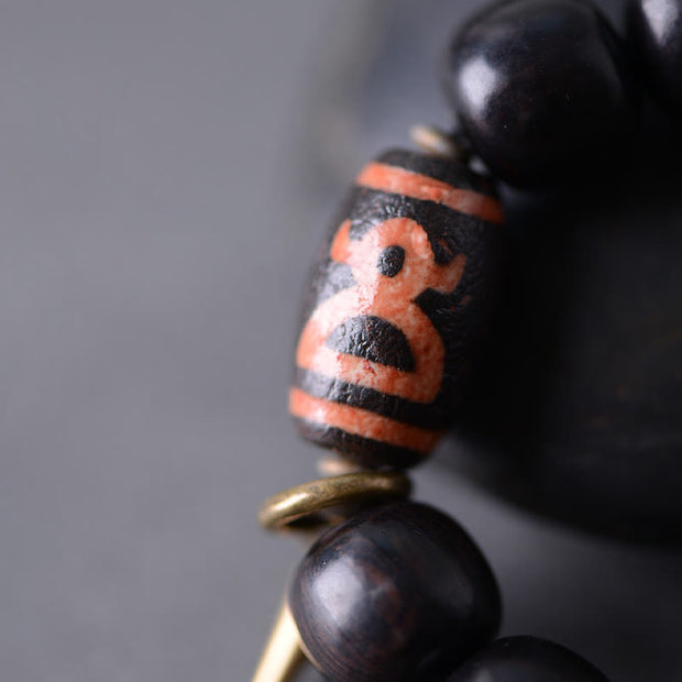 Buddha Stones Tibetan Ebony Wood Dzi Bead God Of Wealth Balance Bracelet