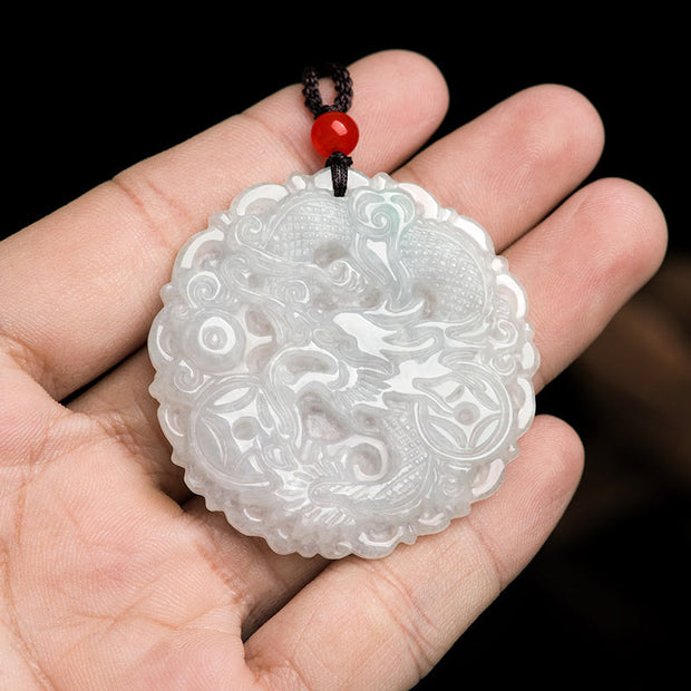 Buddha Stones White Jade Dragon Protection Necklace String Pendant Necklaces & Pendants BS 3