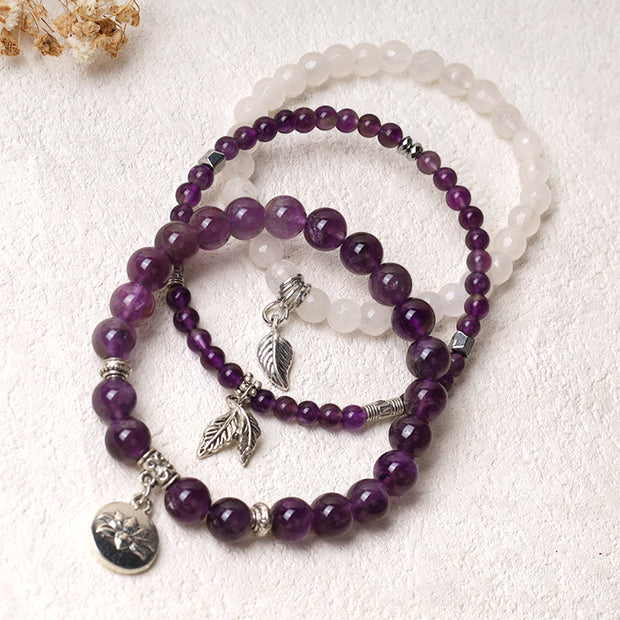 Buddha Stones 3PCS Natural Quartz Crystal Beaded Healing Energy Lotus Bracelet Bracelet BS 2