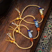 Buddha Stones Tibetan Dzi Bead Yak Bone Amber Wealth Happiness Bracelet