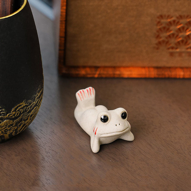 Buddha Stones Mini Small Praying Frog Ceramic Wealth Prosperity Home Tea Pet Figurine Decoration