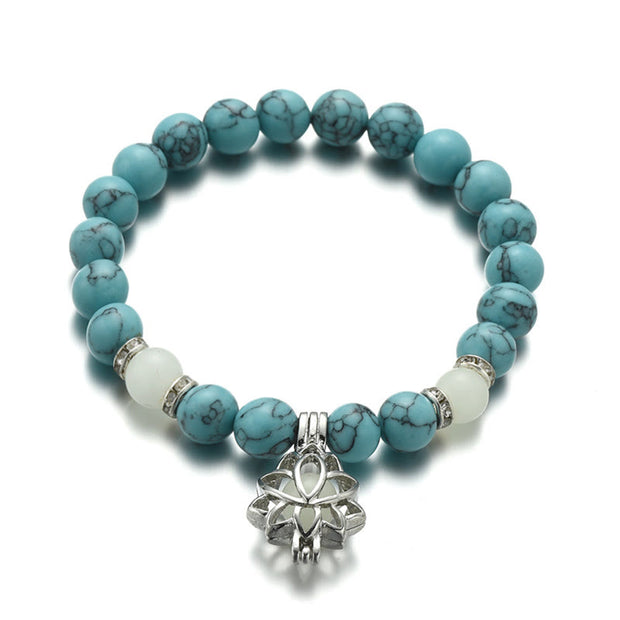 Buddha Stones Tibetan Turquoise Glowstone Luminous Bead Lotus Protection Bracelet Bracelet BS 10