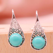 Buddha Stones 925 Sterling Silver Turquoise Beaded Pattern Protection Drop Dangle Earrings Earrings BS 1