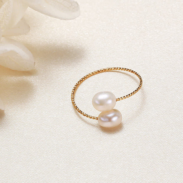 Pearl Happiness Wealth Double Single Ring Ring BS Single White Pearl