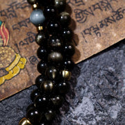 Buddha Stones 108 Mala Beads Gold Sheen Obsidian Tiger Eye Eagle's Eye Stone Wealth Bracelet Mala Bracelet BS 14